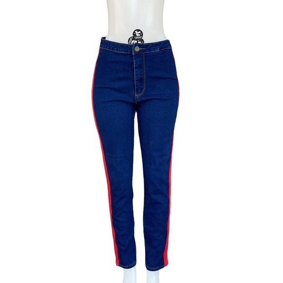 American Bazi Red Side Stripe Stretchable Jeans Size L - Picture 1 of 9